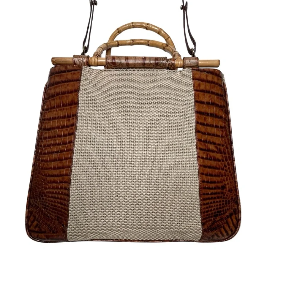 Brahmin Harbor Collection Brown and Cream Leather/Textile Shoulder/Hand Bag